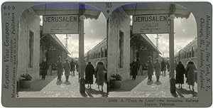 Stereo, Palestine, The Jerusalem railway station, a train de luxe, circa 1920