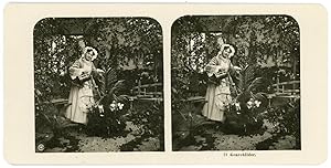 Stereo, Femme arrosant des plantes dans un jardin d'hiver, circa 1900