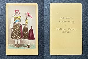 Mathias Fürst, Villach, Femmes en costumes régionaux, Autriche, Österreich, circa 1870, aquarellée