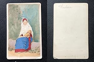 Grèce, Femme en costume traditionnel d'Euboea, Eubée, circa 1870, aquarellée