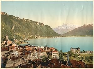 Bild des Verkufers fr Suisse, Lac Lman, Montreux et la Dent du Midi zum Verkauf von photovintagefrance