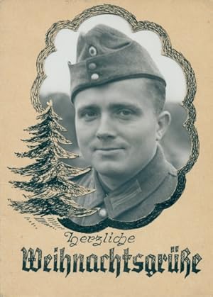 Passepartout Ansichtskarte / Postkarte Glückwunsch Weihnachten, Soldat in Uniform