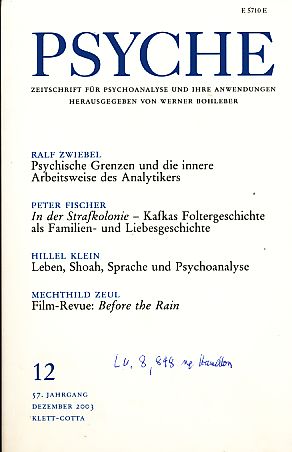 Bild des Verkufers fr Psyche 57. Jahrgang 2003 Heft 12. zum Verkauf von Fundus-Online GbR Borkert Schwarz Zerfa