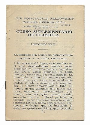 Curso Suplementario de Filosofia. Lección Nº XIII . The Rosicrucian Fellowship