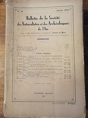 Bulletin de la société des naturalistes et des archéologues de l Ain no 58 Janvier 1944 - Plusieu...