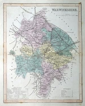 Antique Map WARWICKSHIRE, J.Archer Original c1845