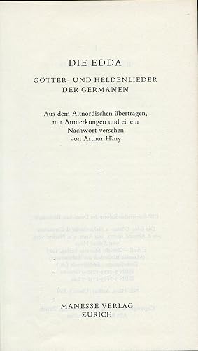 Bild des Verkufers fr Die EDDA: Gtter- und Heldenlieder der Germanen;Aus dem Altnordischen bertragen, mit Anmerkungen und einem Nachwort versehen zum Verkauf von Antiquariat Kastanienhof