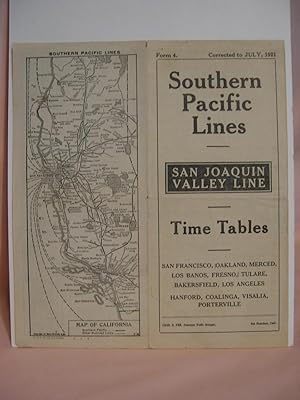 Immagine del venditore per SOUTHERN PACIFIC [PASSENGER] TIME TABLES; SAN JOAQUIN VALLEY LINE; FORM 4, CORRECTED TO JULY, 1921 venduto da Robert Gavora, Fine & Rare Books, ABAA