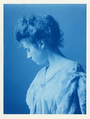 STUNNING CYANOTYPE OF A WOMAN c. 1900 LARGE PHOTO -