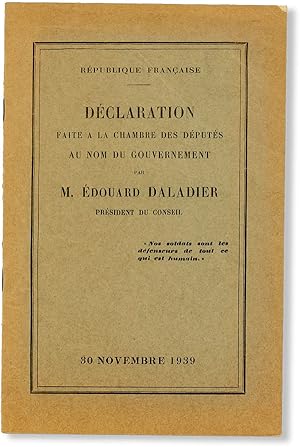 Bild des Verkufers fr Dclaration Faite a la Chambre des Dputs au Nom du Gouvernement zum Verkauf von Lorne Bair Rare Books, ABAA