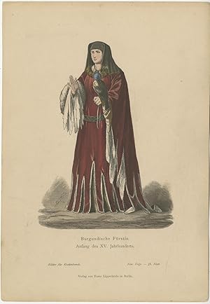 Antique Costume Print of a Burgundy Monarch by Lipperheide (c.1880)