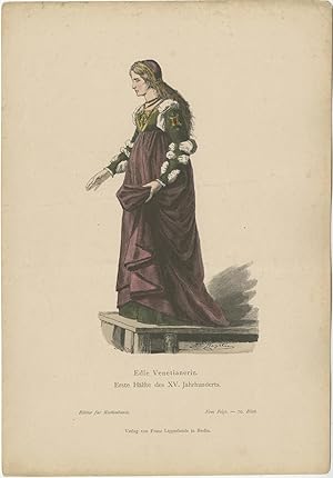 Antique Costume Print of a Noble Venetian Woman by Lipperheide (c.1880)