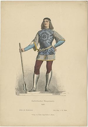 Antique Costume Print of an Italian Captain by Lipperheide (c.1880)