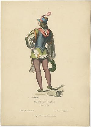 Antique Costume Print of an Italian Youngster by Lipperheide (c.1880)
