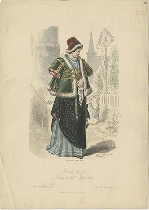 Antique Costume Print of a Polish Noblewoman by Lipperheide (c.1880)