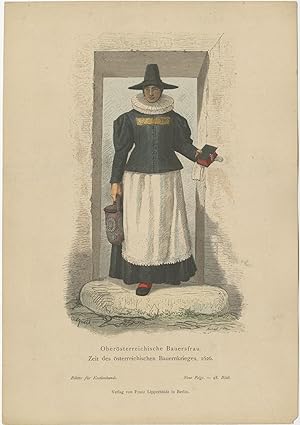 Antique Costume Print of a Farmer's Wife from Upper Austria by Lipperheide (c.1880)