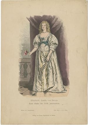 Antique Costume Print of Elizabeth Cavendish by Lipperheide (c.1880)