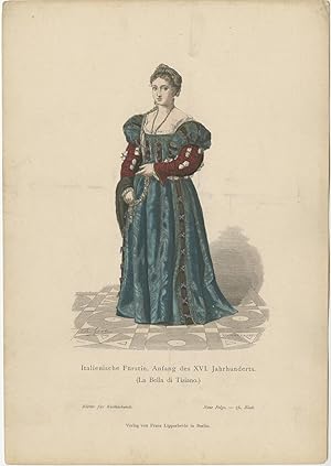 Antique Costume Print of an Italian Princess by Lipperheide (c.1880)