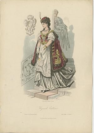 Antique Costume Print of an Hungarian Noble Lady by Lipperheide (c.1880)