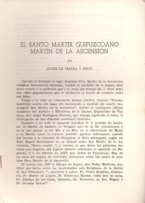 Immagine del venditore per EL SANTO MARTIR GUIPUZCOANO MARTIN DE LA ASCENSION (EXTRAIDO ORIGINAL DEL AO 1953 ESTUDIO COMPLETO TEXTO INTEGRO) venduto da Libreria 7 Soles