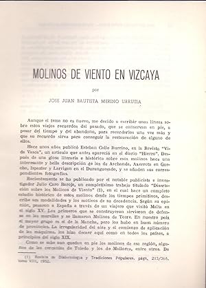 Immagine del venditore per MOLINOS DE VIENTO EN VIZCAYA (EXTRAIDO ORIGINAL DEL AO 1954 ESTUDIO COMPLETO TEXTO INTEGRO) venduto da Libreria 7 Soles