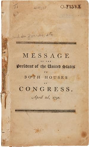 Seller image for MESSAGE OF THE PRESIDENT.TO BOTH HOUSES OF CONGRESS. APRIL 3d, 1798 for sale by William Reese Company - Americana