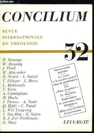 Bild des Verkufers fr Concilium n 32 - La mort et la rsurrection dans la prdication par Wilhelm Breuning, Thologie de la vie et de la mort dans le rite hispanique par Jordi Pinell, La liturgie funbre dans l'glise chaldenne par William Macomber, La messe aux obsques ? zum Verkauf von Le-Livre