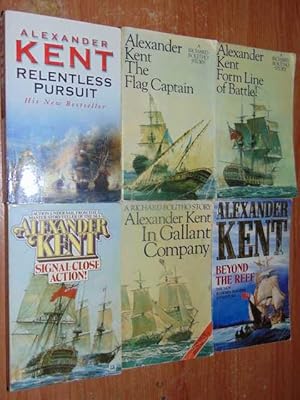 Seller image for 12 Paperback Titles by Alexander Kent. Beyond The Reef. In Gallant Company. Signal-Close Action! Form Line Of Battle! The Flag Captain. Relentless Pursuit. Sword Of Honour. Colours Aloft. Honour This Day. The Only Victor. The Iron Pirate. The Darkening Sea for sale by Serendipitous Ink