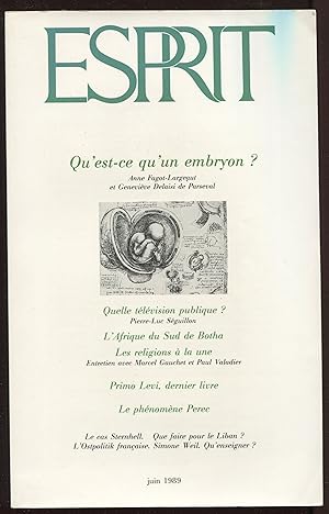 Seller image for Esprit n151, juin 1989 - Qu'est-ce qu'un embryon ? for sale by LibrairieLaLettre2