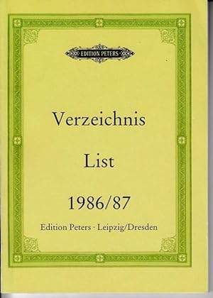 Bild des Verkufers fr Verzeichnis mit Ergnzungen / List with Supplements. 1986/87 zum Verkauf von Antiquariat Puderbach