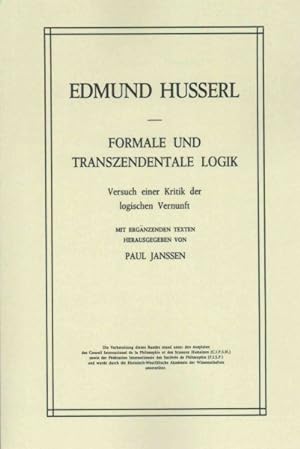 Seller image for Formale Und Transzendentale Logik : Versuch Einer Kritik Der Logischen Vernunft -Language: german for sale by GreatBookPricesUK