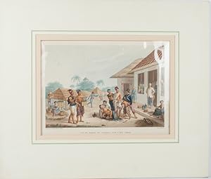 Vue du Bazar de Coupang, sur l'ile Timor. Timor c1822 Antique Coloured Engraving.