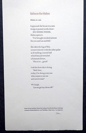 Seller image for SALMON FOR HELEN [BROADSIDE POEM] for sale by RON RAMSWICK BOOKS, IOBA