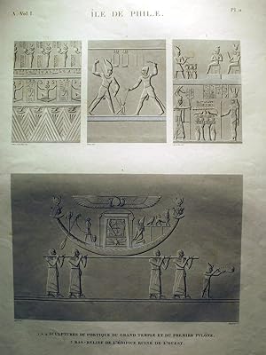 Île de Philae. A.Vol.I-Pl.11 - Sculptures du Portique du Grand Temple et du Premier Pylône | Bas-...