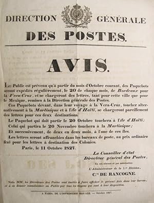 Direction Générale des Postes, AVIS