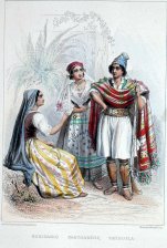 Tres personajes con trajes tipicos de Benicarlo, Cartagena y Orihuela