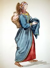 Bild des Verkufers fr Mujer de Santander con un bebe en un capazo a la espalda zum Verkauf von Frame
