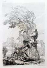 Dos Chicos atacan a Don Quijote tumbado en el Suelo