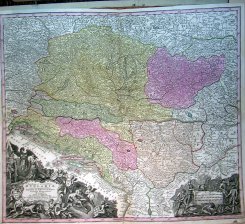 Image du vendeur pour Novissima et accuratissima Hungariae.circumjacentibus Regnis et Principatibus in mappa Geographica Designatio. Caelo et Imperilis (Balcanes) mis en vente par Frame