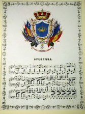 Escudo de Toledo y partitura musical de una overtura
