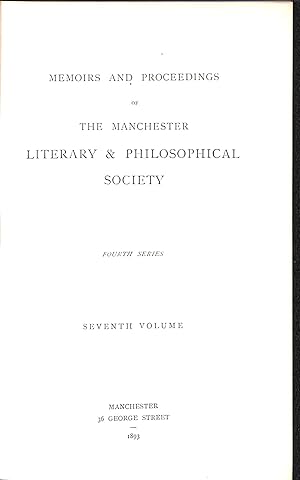 Bild des Verkufers fr Memoirs and Proceedings of The Manchester Literary & Philosophical Society Seventh Volume zum Verkauf von WeBuyBooks