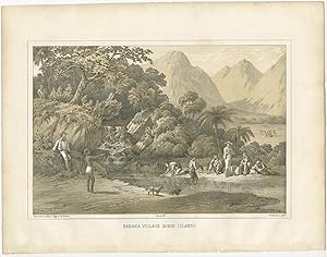 Antique Print of a Village of the Bonin Islands by Hawks (1856)