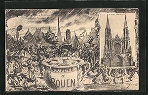 Passepartout-Künstler-Ansichtskarte Rouen, Le Pot de Chambre de la Normandie, Eglise Saint-Ouen