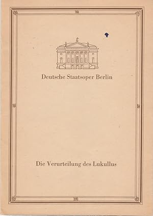 Image du vendeur pour Programmheft Paul Dessau DIE VERUTEILUNG DES LUKULLUS 15. November 1988 mis en vente par Programmhefte24 Schauspiel und Musiktheater der letzten 150 Jahre