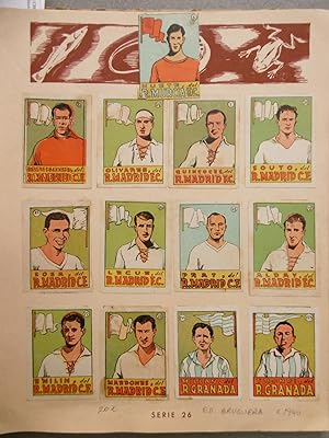 13 CROMOS FUTBOL (10 del R. MADRID C.F. ; 2 del R. GRANADA,; 1 del R. MURCIA F.C.). Editorial Bru...