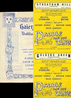 Bild des Verkufers fr Paddle Your Own Canoe - A Comedy | Original Souvenir Theatre Programme Performed at Gaiety Theatre, Dublin + Two Promotional Flyers For Performance at Other Theatres zum Verkauf von Little Stour Books PBFA Member