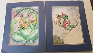 TWO ORIGINAL SIGNED WATERCOLOR PAINTINGS by the Children's book author and illustrator ANN GEDNEY...