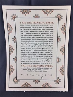 Seller image for I AM THE PRINTING PRESS (signed copy) for sale by Dale Cournoyer Books