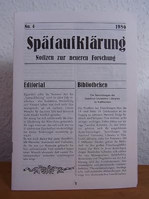 Immagine del venditore per Sptaufklrung. Notizen zur neueren Forschung. Heft No. 4, 1986 venduto da Antiquariat Weber
