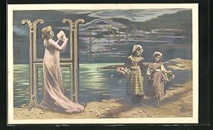 Ansichtskarte Mädchen spazieren am Ufer entlang, Namenstag Henriette